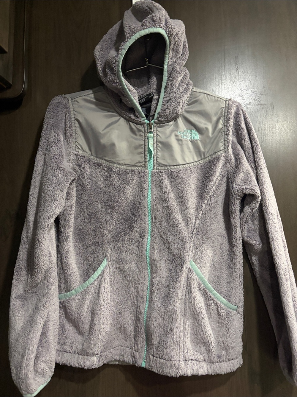 The North Face Lavender Teddy Fleece Jacket with Mint Trim